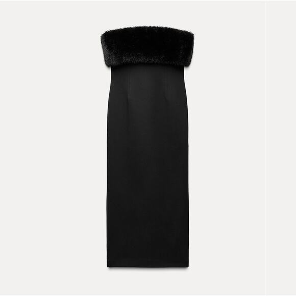ZARA Strapless Faux-Fur Midi Dress 🖤✨ NWT | Size M - Picture 15 of 16
